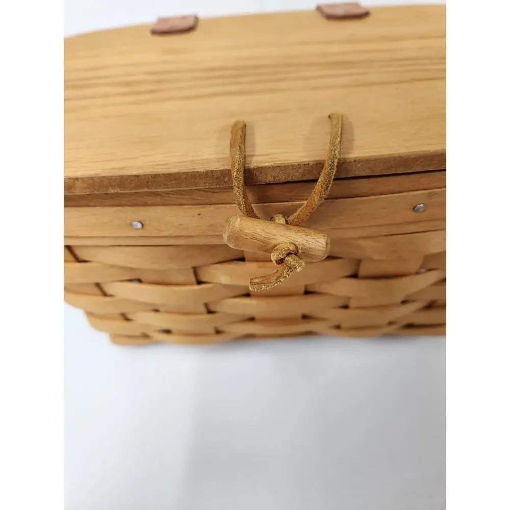 Vintage Longaberger Handwoven Single Handle Small Picnic Basket, Signed 1996